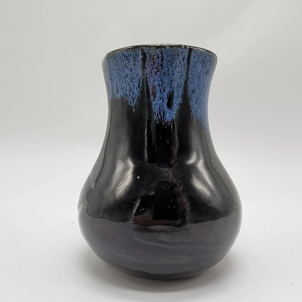 Vintage 1940 Van Briggle Art Pottery Blue Drip Glaze Coneflower Vase 4